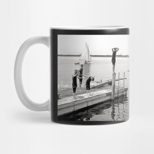 Boys Diving Off a Pier, 1904 Vintage Photo Mug